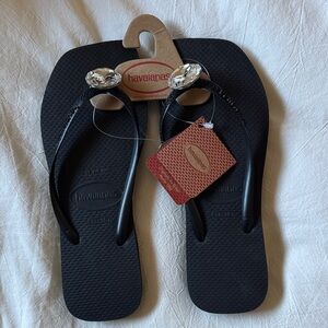 Havaianas Black Sandals with Crystal Accents